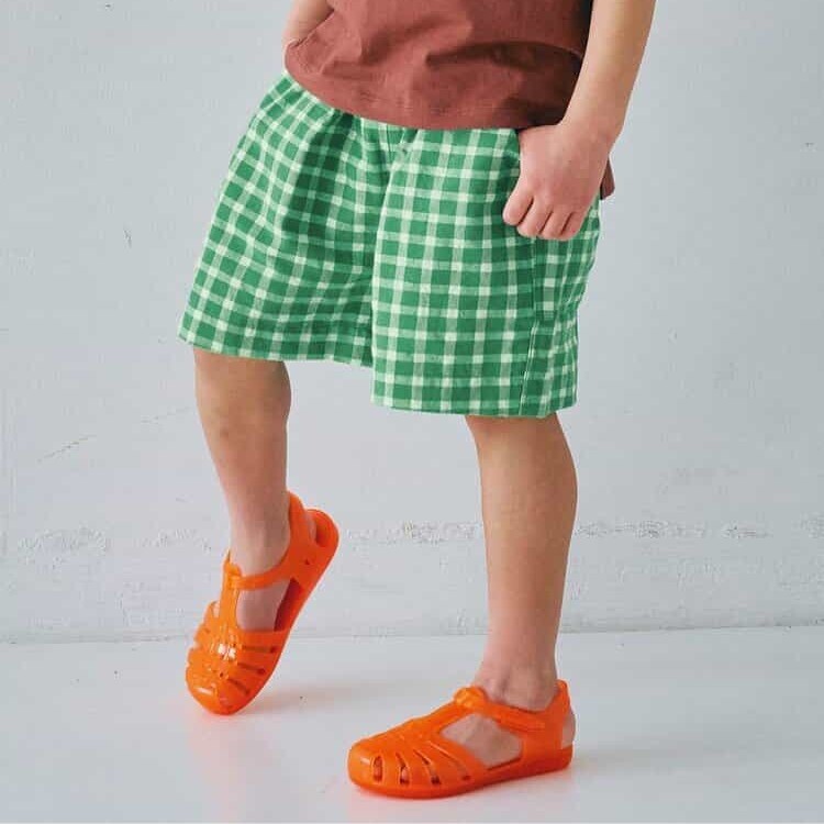 日本 90-140 紗線染格紋短褲 4色