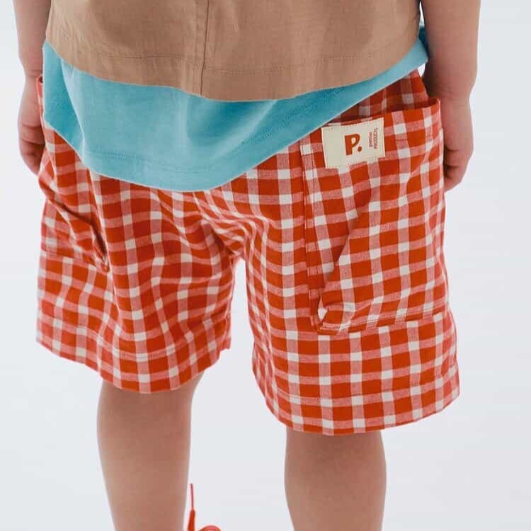 日本 90-140 紗線染格紋短褲 4色