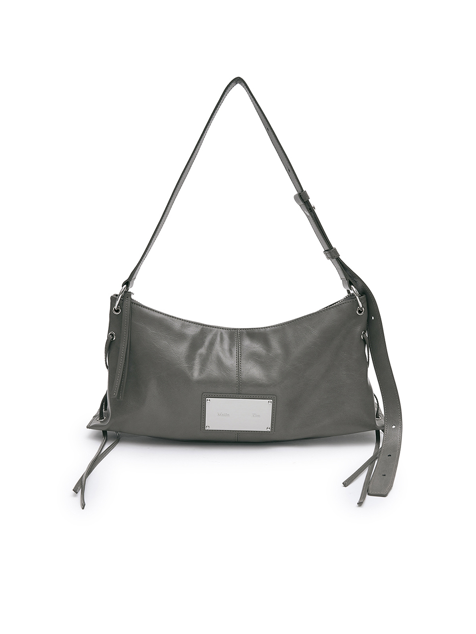 金屬孔環綁帶抽繩肩背包 灰色