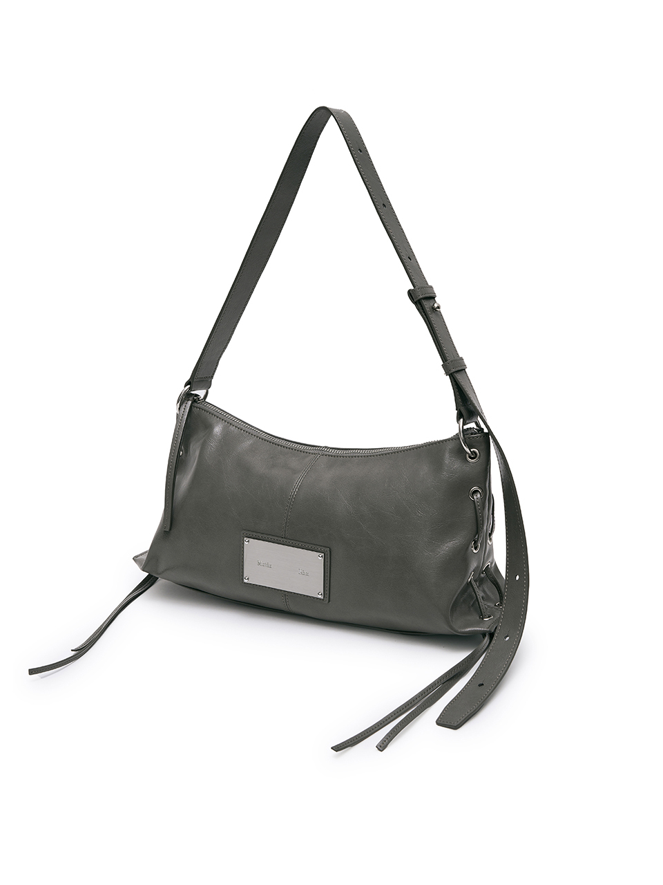 金屬孔環綁帶抽繩肩背包 灰色