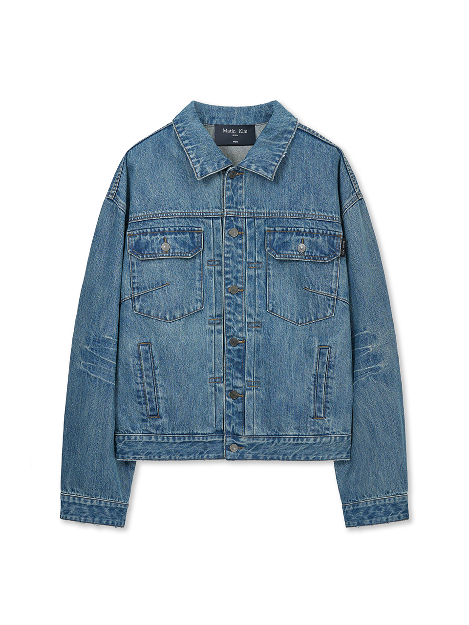 VINTAGE WASHED DENIM TRUCKER FOR MEN IN BLUE