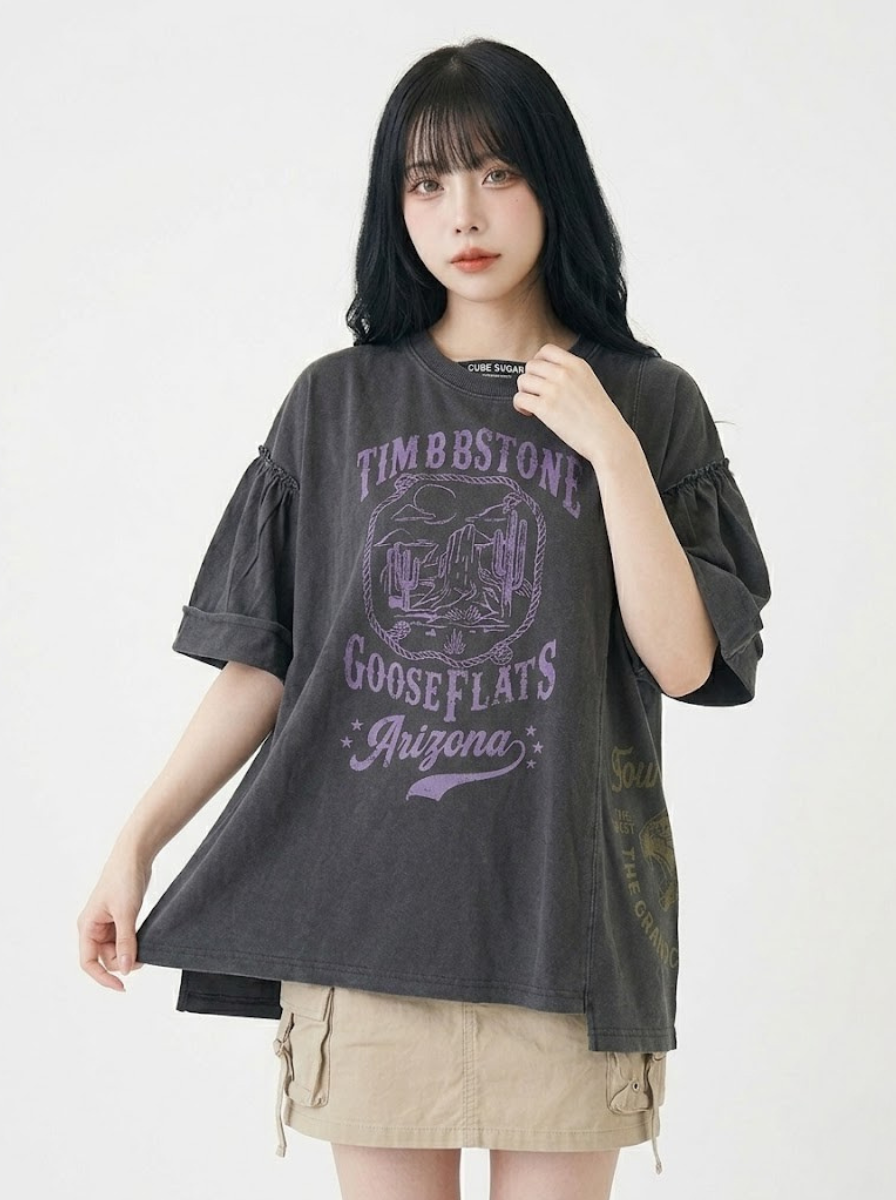 日本預訂 cube sugar CS 20/-OE Jersey Pigment Dyed Remake-Style Gathered Sleeve Pullover