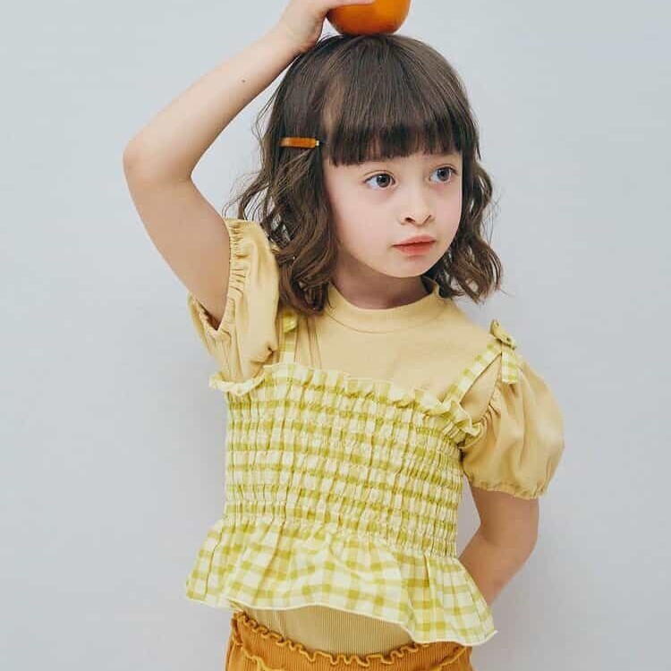 日本 90-140 紗線染格紋背心+上衣 4色