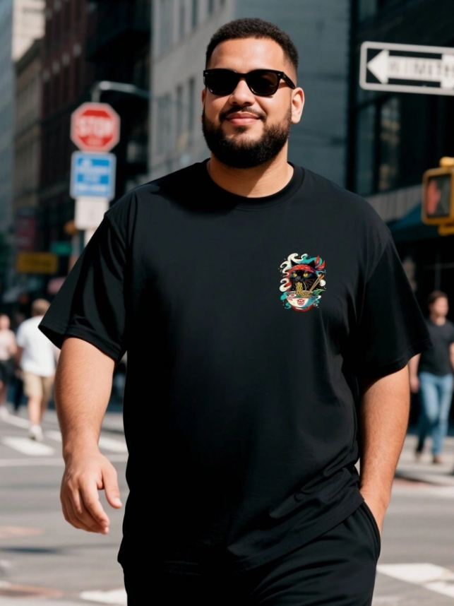 KADMAX大尺碼-大碼男貓咪拉麵印花短袖TEE〈KSMS2768〉