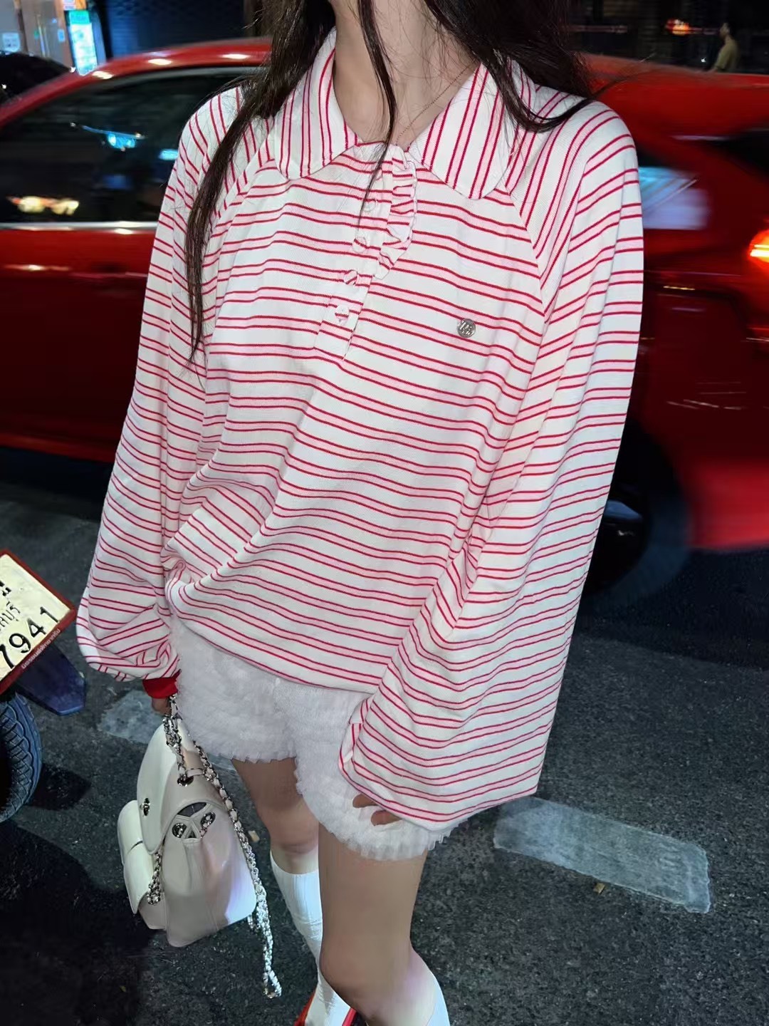 條紋燈籠袖polo衫