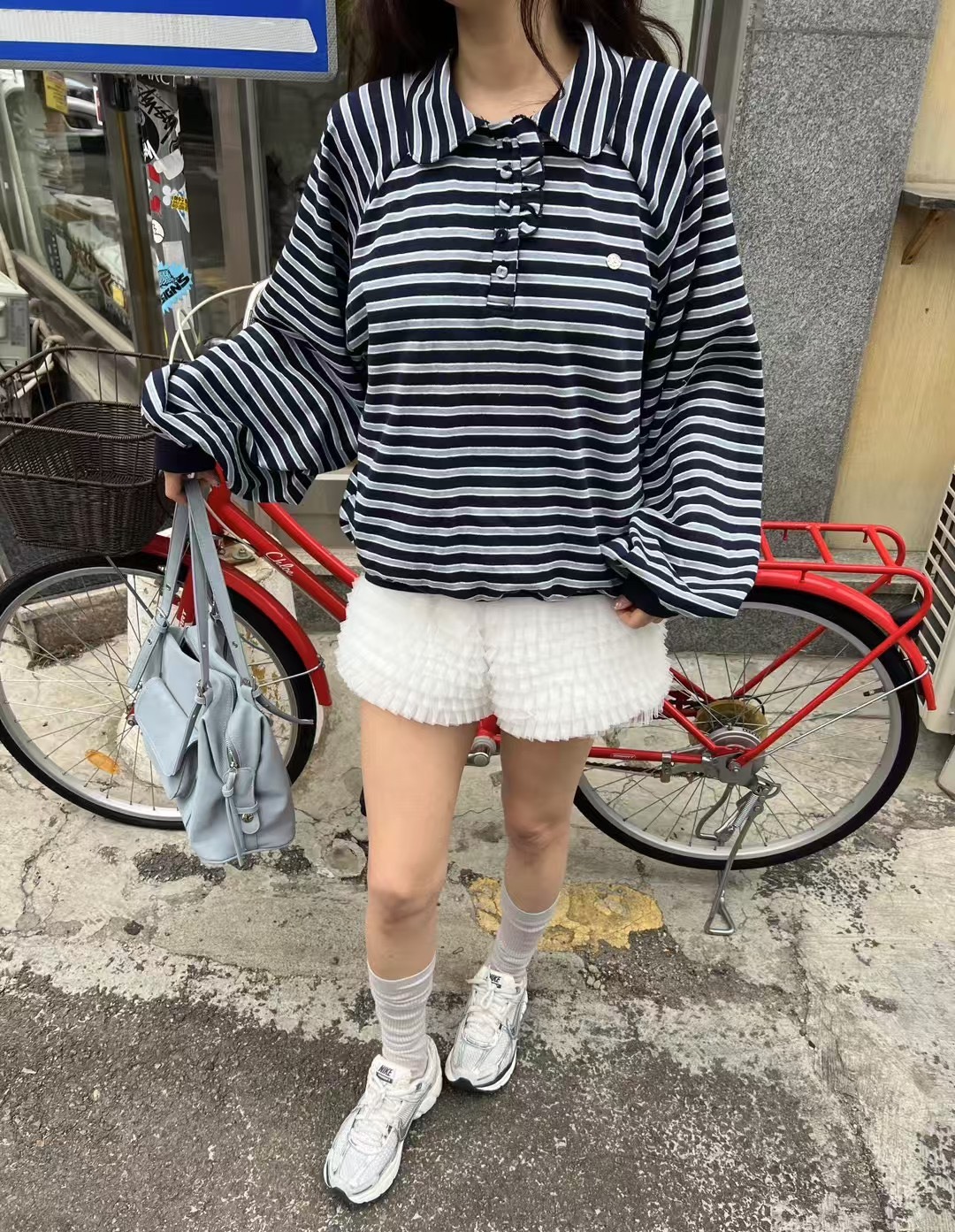 條紋燈籠袖polo衫