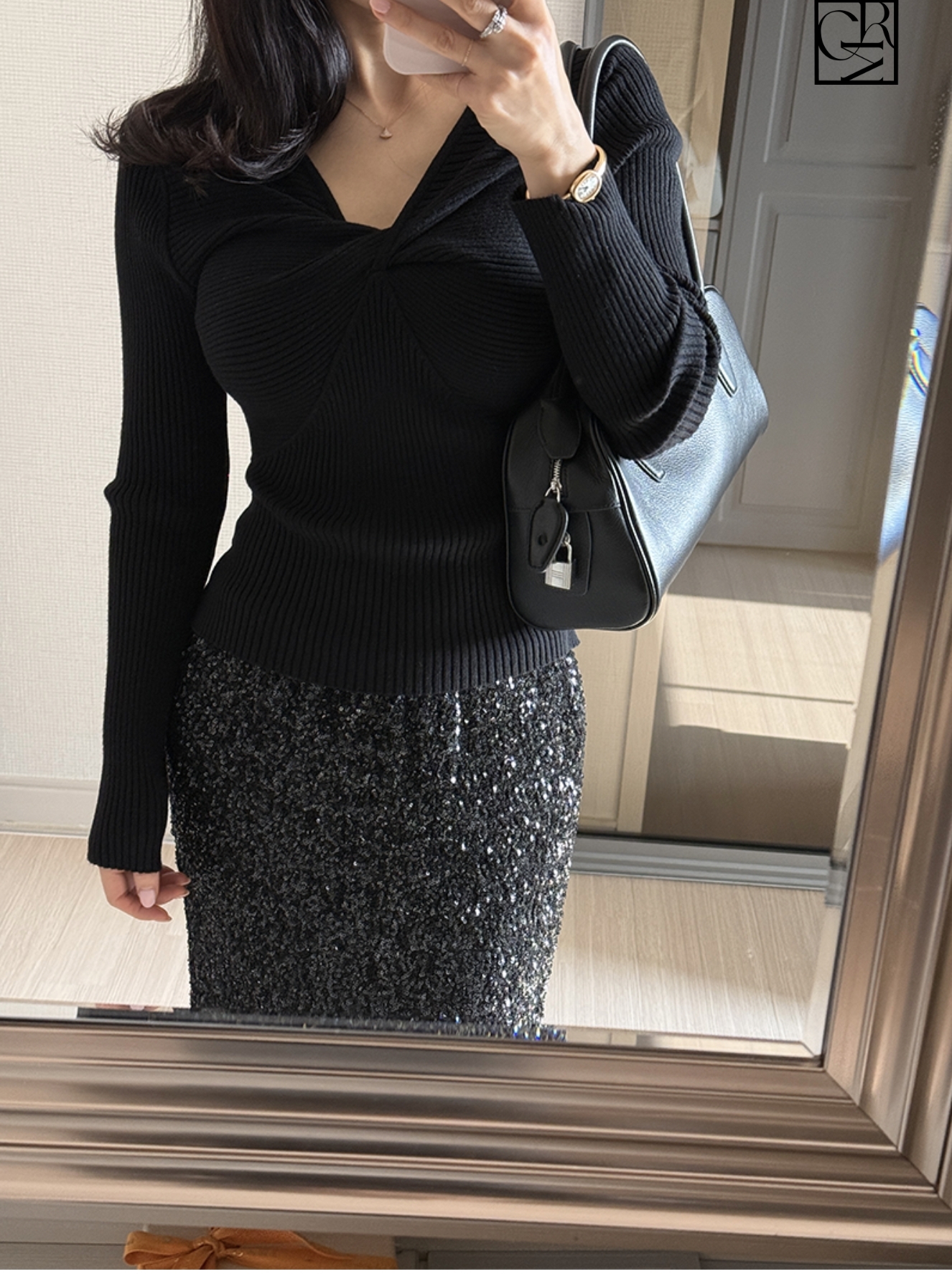 閃閃亮片鬆緊腰鉛筆裙長裙-F / 2色