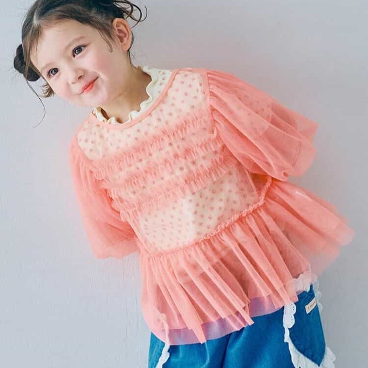 日本 90-140 泡泡袖薄紗層次罩衫 6色