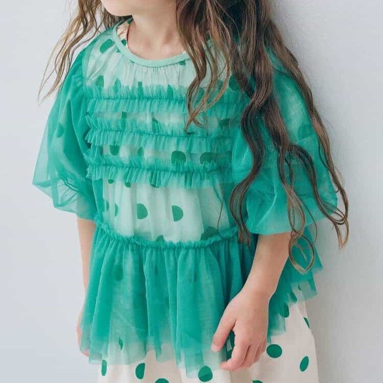 日本 90-140 泡泡袖薄紗層次罩衫 6色