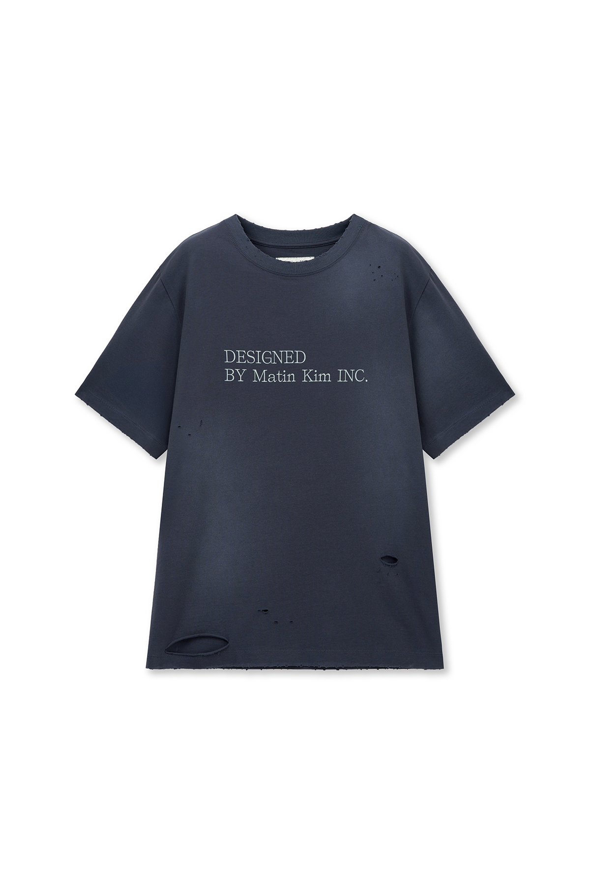 SPRAY WASHED LETTERING DAMAGED TOP IN NAVY