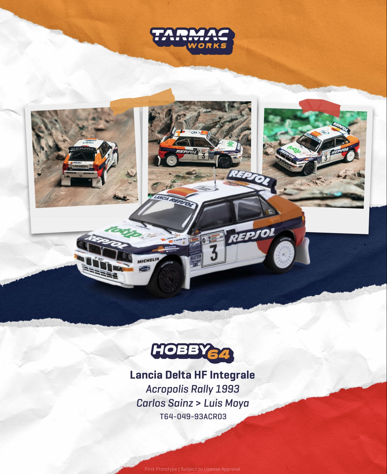 預訂 Pre Order - Tarmac Works  Lancia Delta HF Integrale Acropolis Rally 1993 Carlos Sainz / Luis Moya