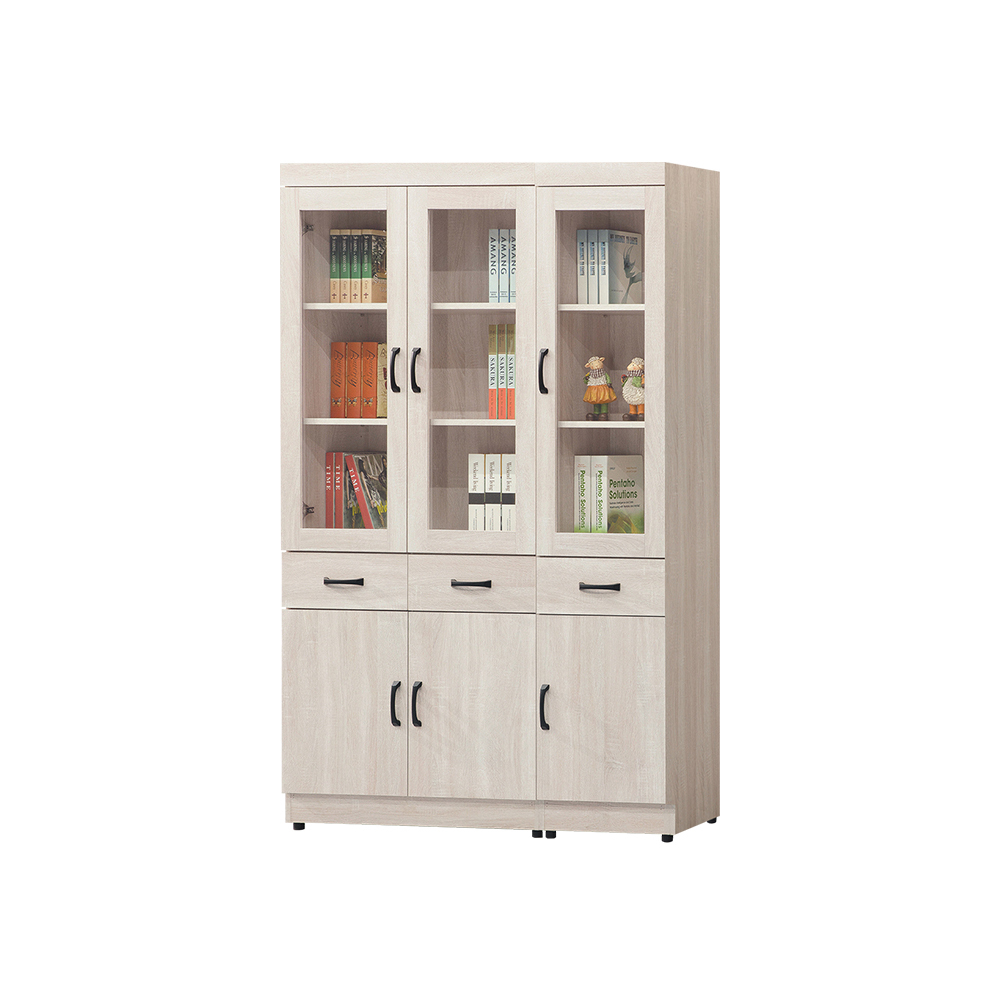 柏蒂家居-約爾4尺多功能收納書櫃/展示置物櫃組合(四門二抽+二門一抽)