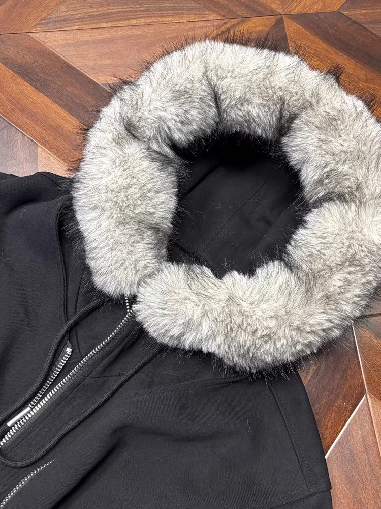 PTL 可拆仿兔毛邊廓形開襟衫衛衣