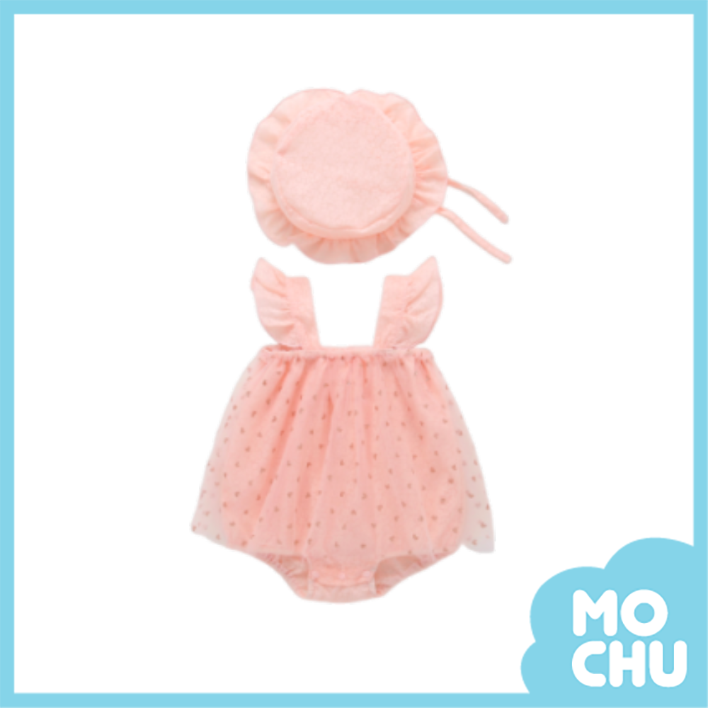 愛心網紗飛袖吊帶包屁衣(二色)