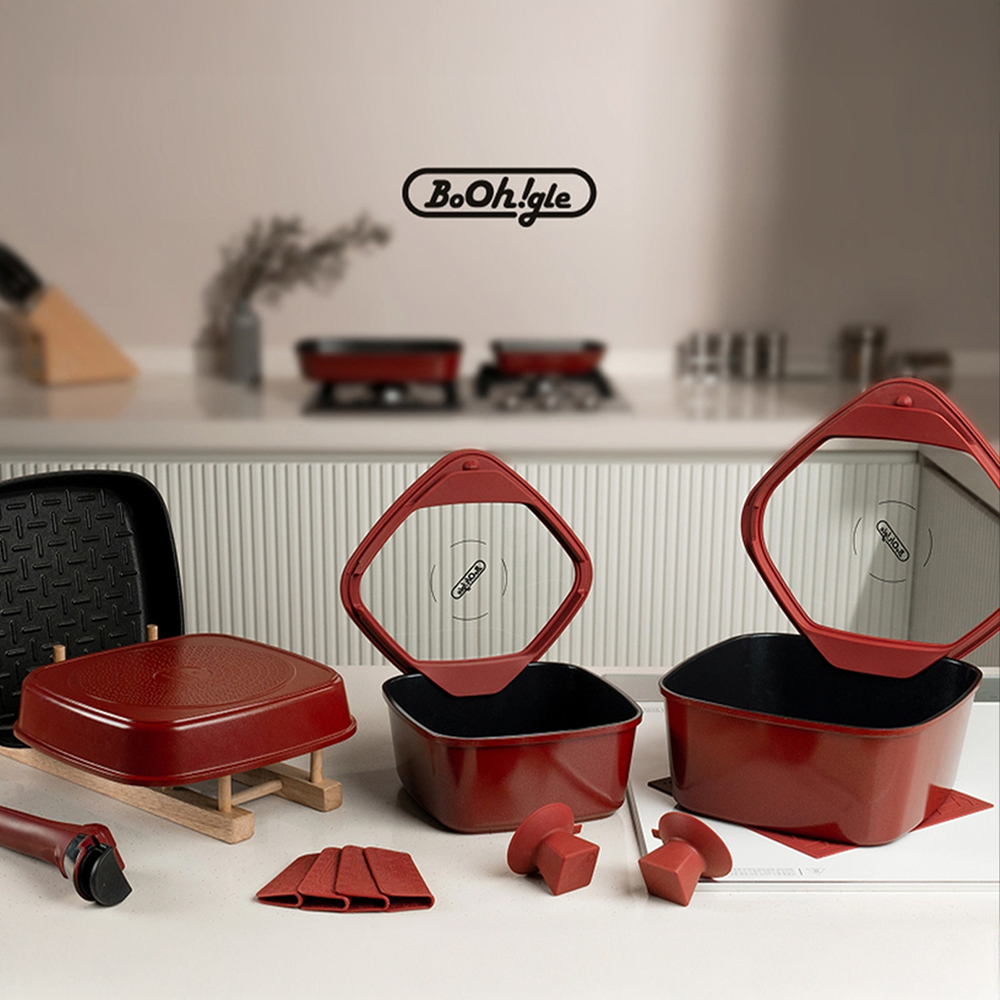 【萩凹豆開團！】韓國Boohgle 陶瓷不沾方鍋組【日本樂天16冠王鍋具登台】【韓國製造】
