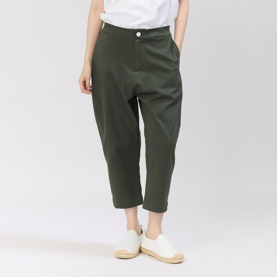 Caesar水洗棉質彈性老爺褲/橄綠