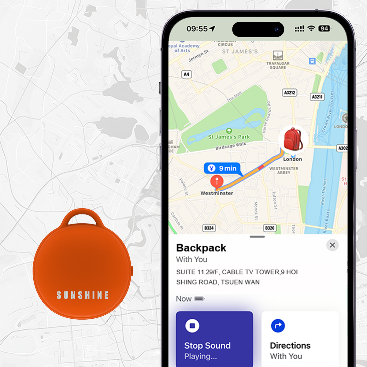 全球定位追蹤器Sunseeker [支援Apple Find My] LT01BK/OG/WH