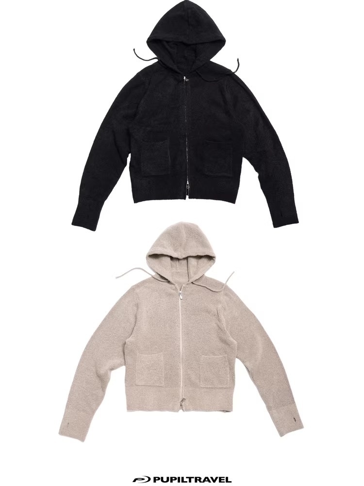 PUPILTRAVEL 針織拉鍊連帽開襟衫衛衣外套