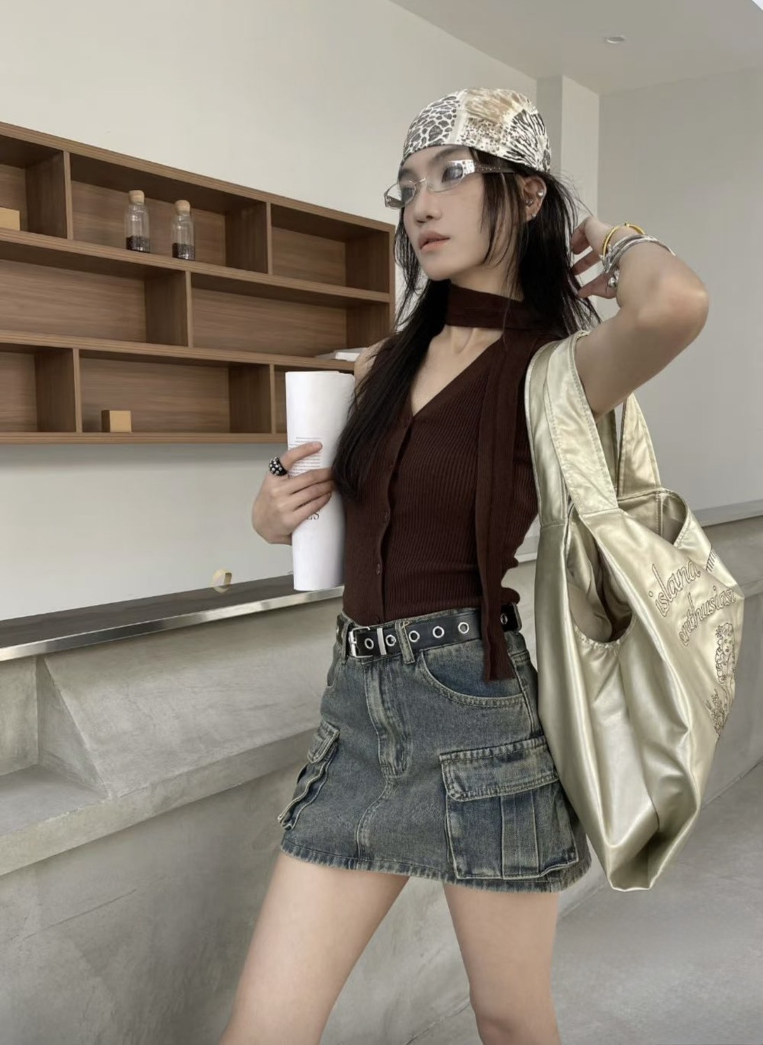 (GOAL) 復古水洗工裝短裙 (附皮帶)