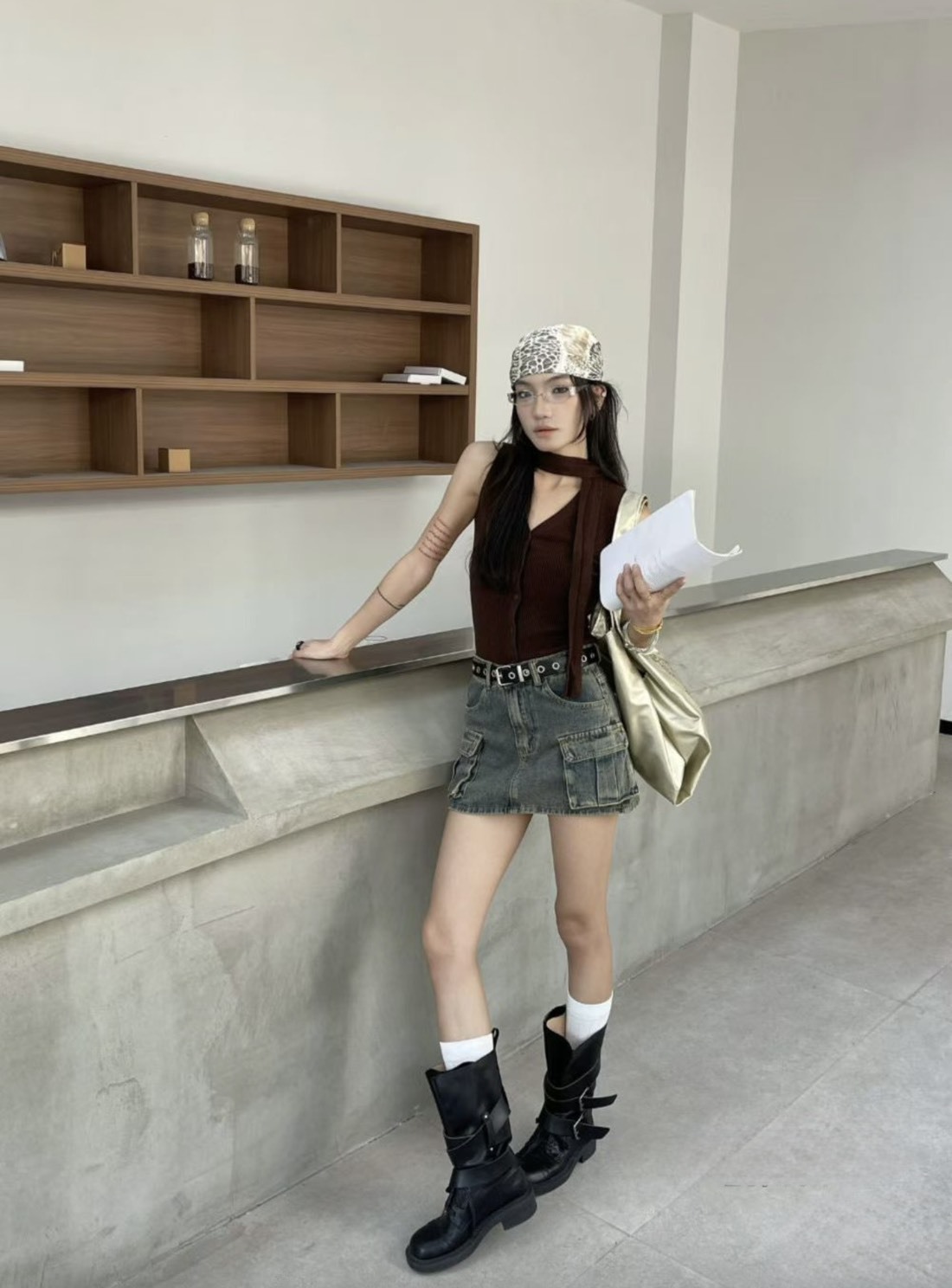 (GOAL) 復古水洗工裝短裙 (附皮帶)