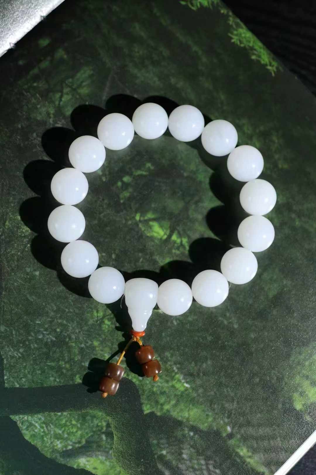 和田玉羊脂白玉圓型珠手串 (14mm直徑),天然和田玉軟玉