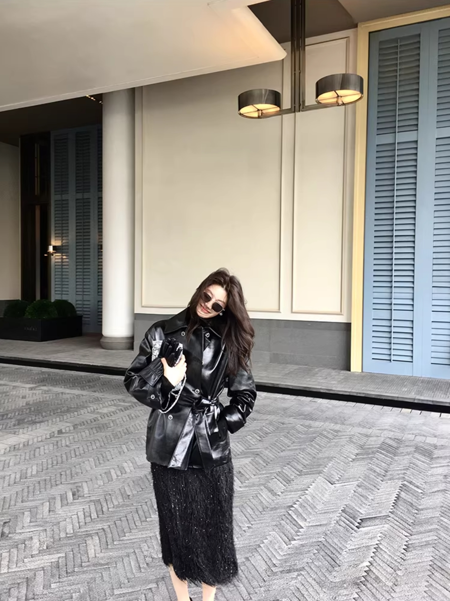 經典黑立體流蘇造型鉛筆裙長裙-S-XL (Elegant & Love)