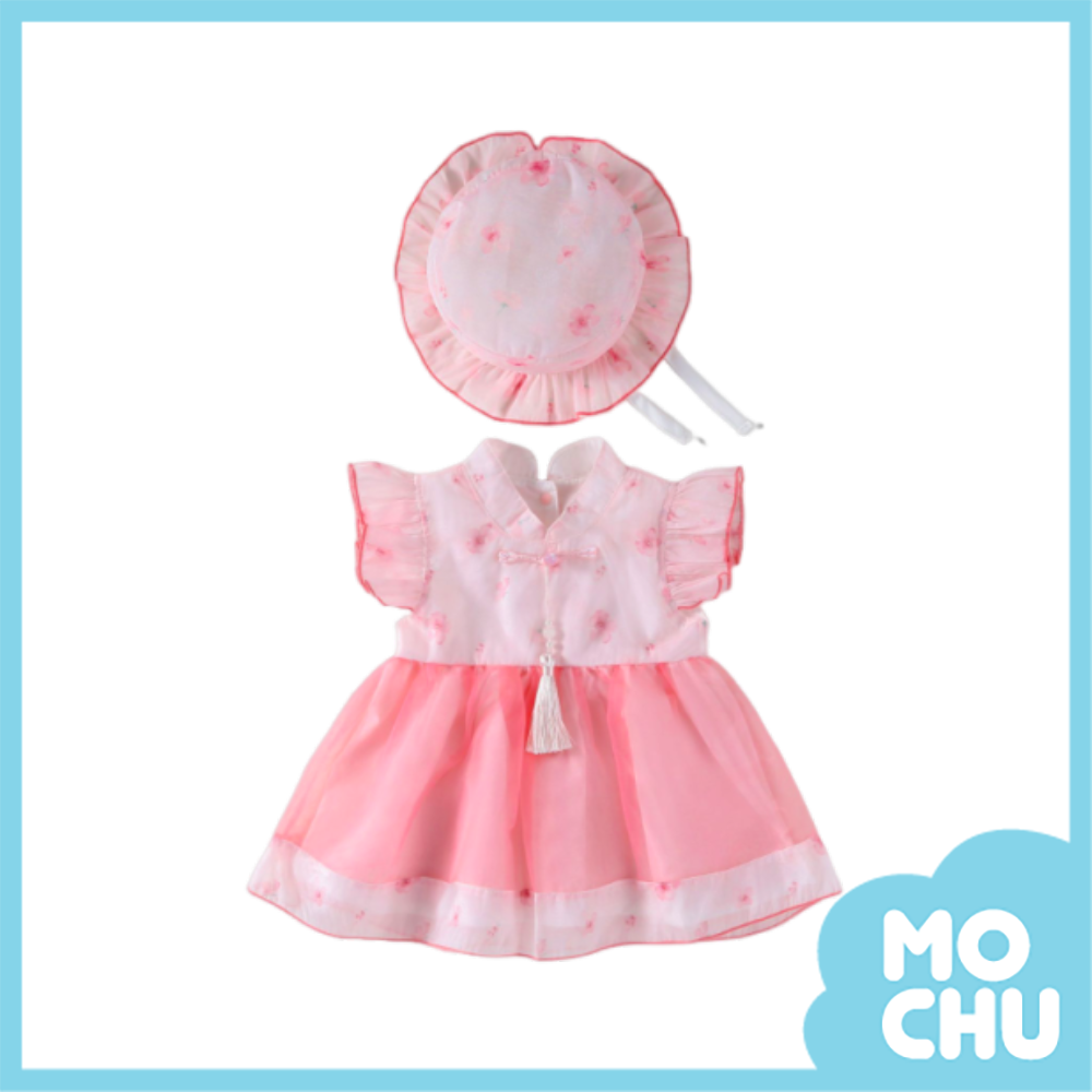 淡雅花朵結釦拼色連身裙(二色)