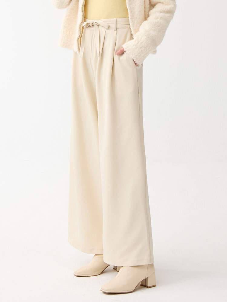 OH!HER 腰間繫帶打褶大寬褲
