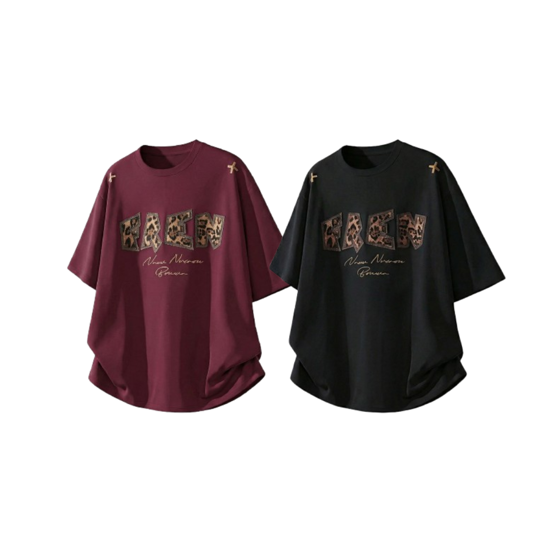 美式休閒豹紋字母短袖 OT7257