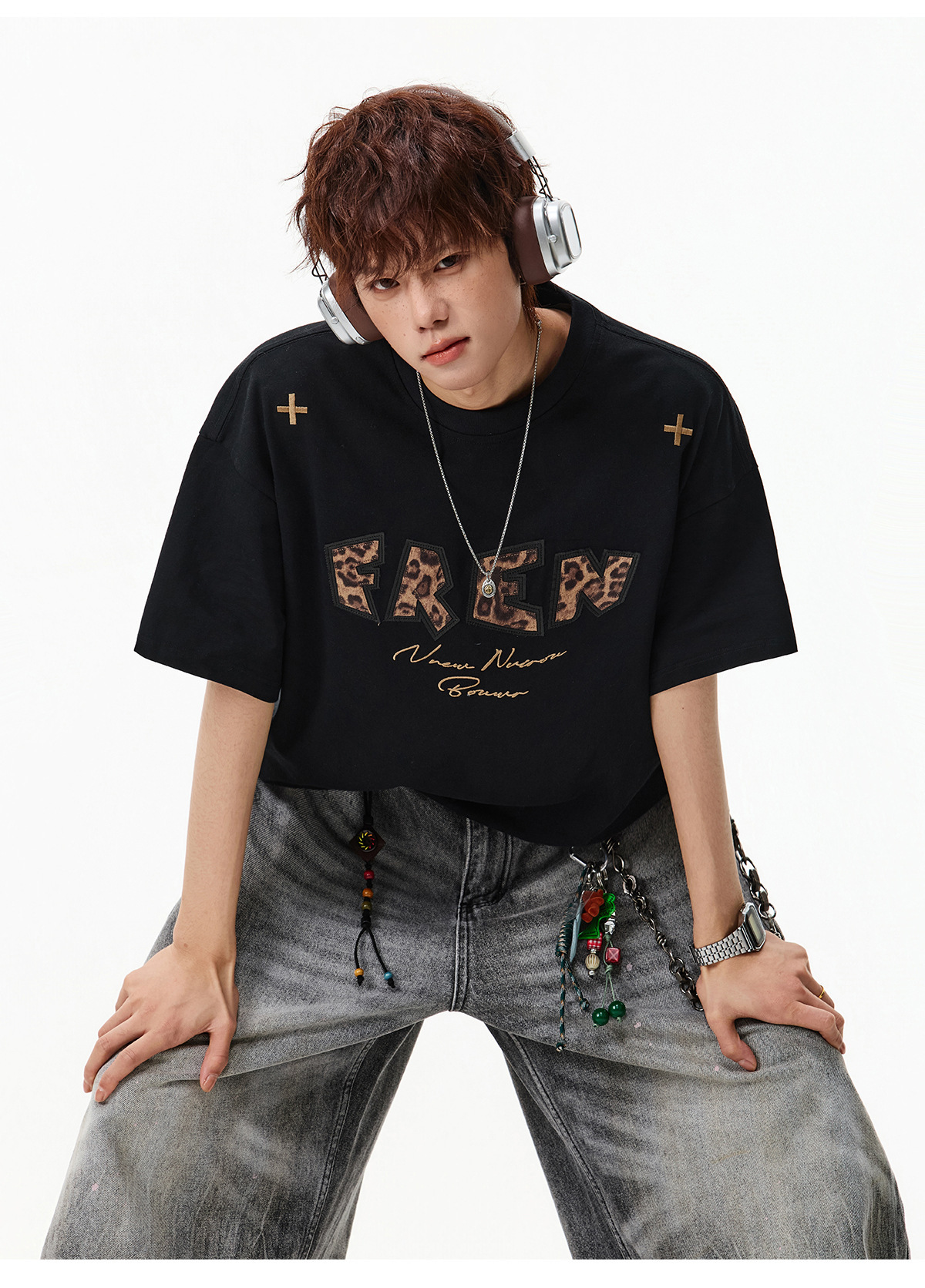 美式休閒豹紋字母短袖 OT7257