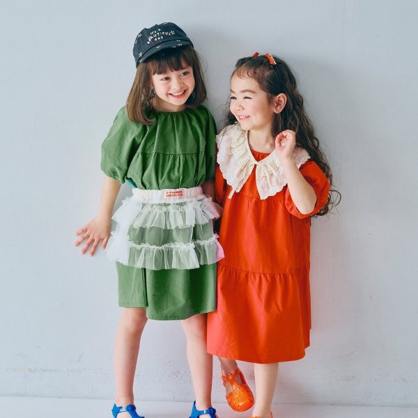 日本 90-140 泡泡袖印花洋裝 7色