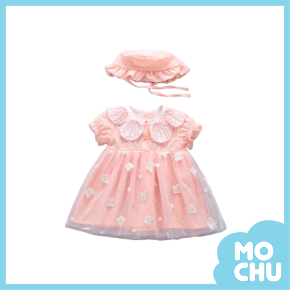 貝殼領蝴蝶網紗連身裙(二色)