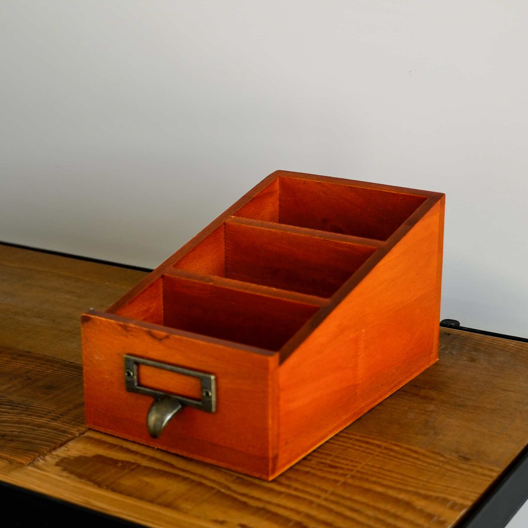 復古木質三格桌面收納盒