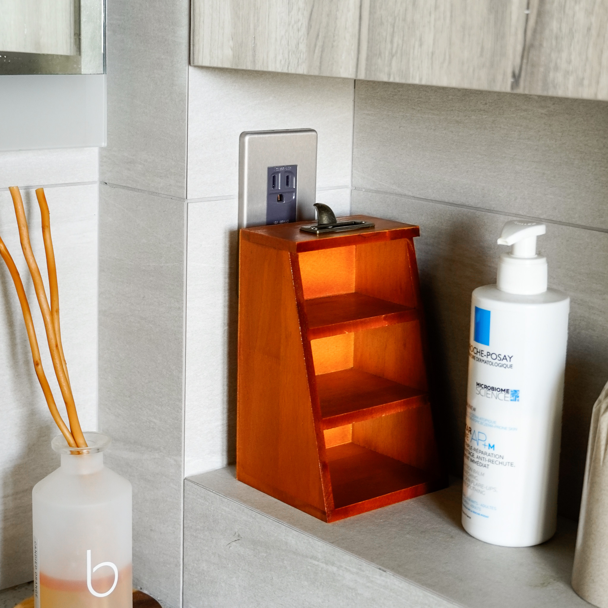 復古木質三格桌面收納盒