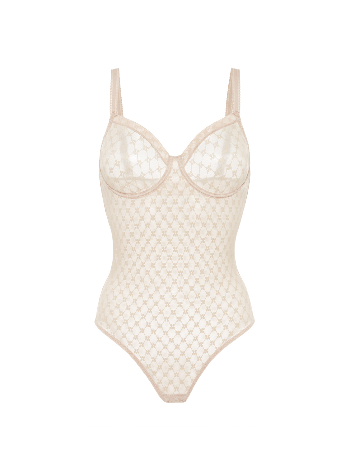 PLUME 有鋼圈無痕蕾絲連身塑身衣 玫瑰粉