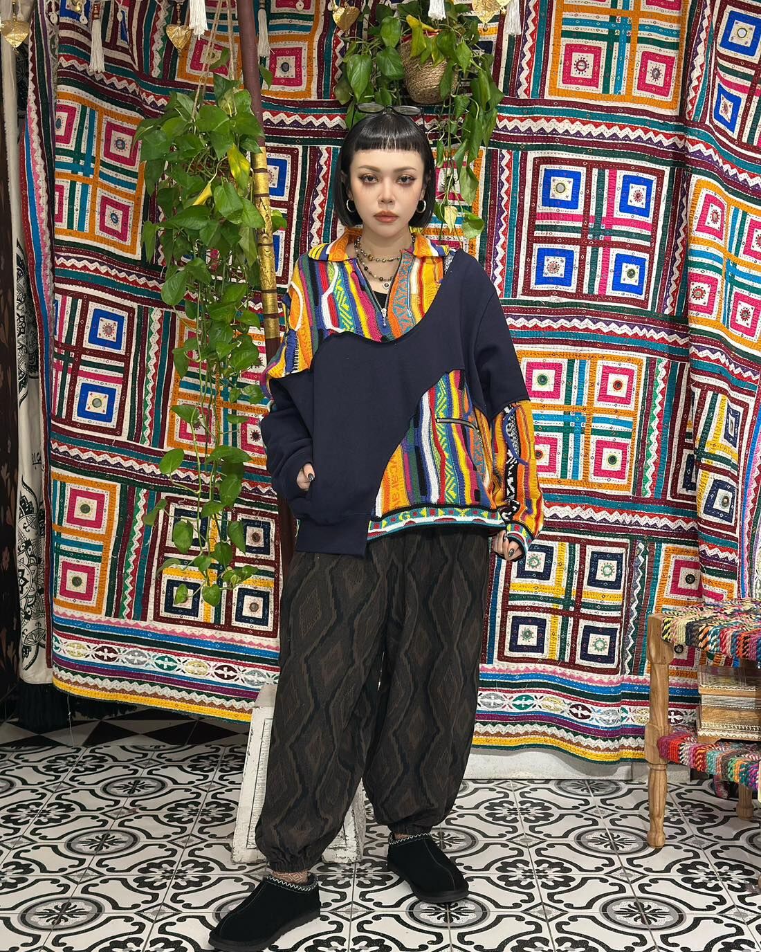 Go slow caravan - 350256 - 提花針織拼接衛衣套頭衫 (1224)