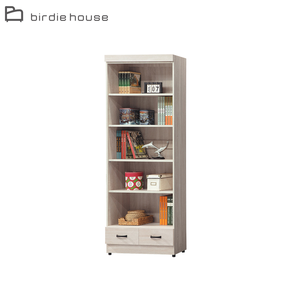 柏蒂家居-約爾2.7尺開放式五層二抽書櫃/5格收納櫃/展示置物櫃