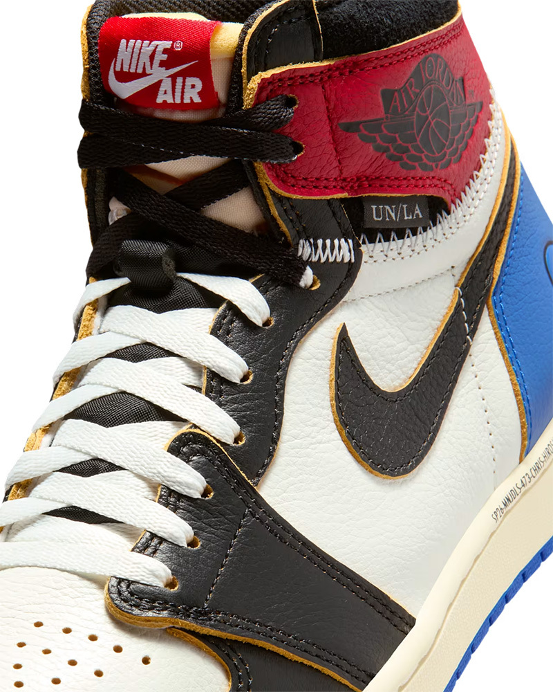 Fragment x Union x Air Jordan 1 High OG 三方聯名 黑白紅藍 皮革 拼接 街頭 男鞋 IO7847-002