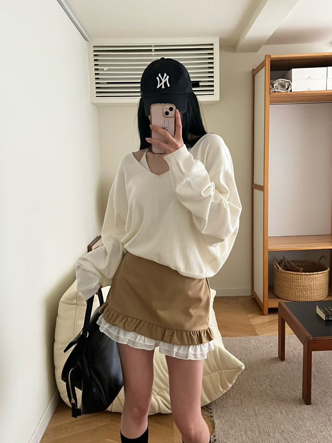 白邊荷葉西裝短裙