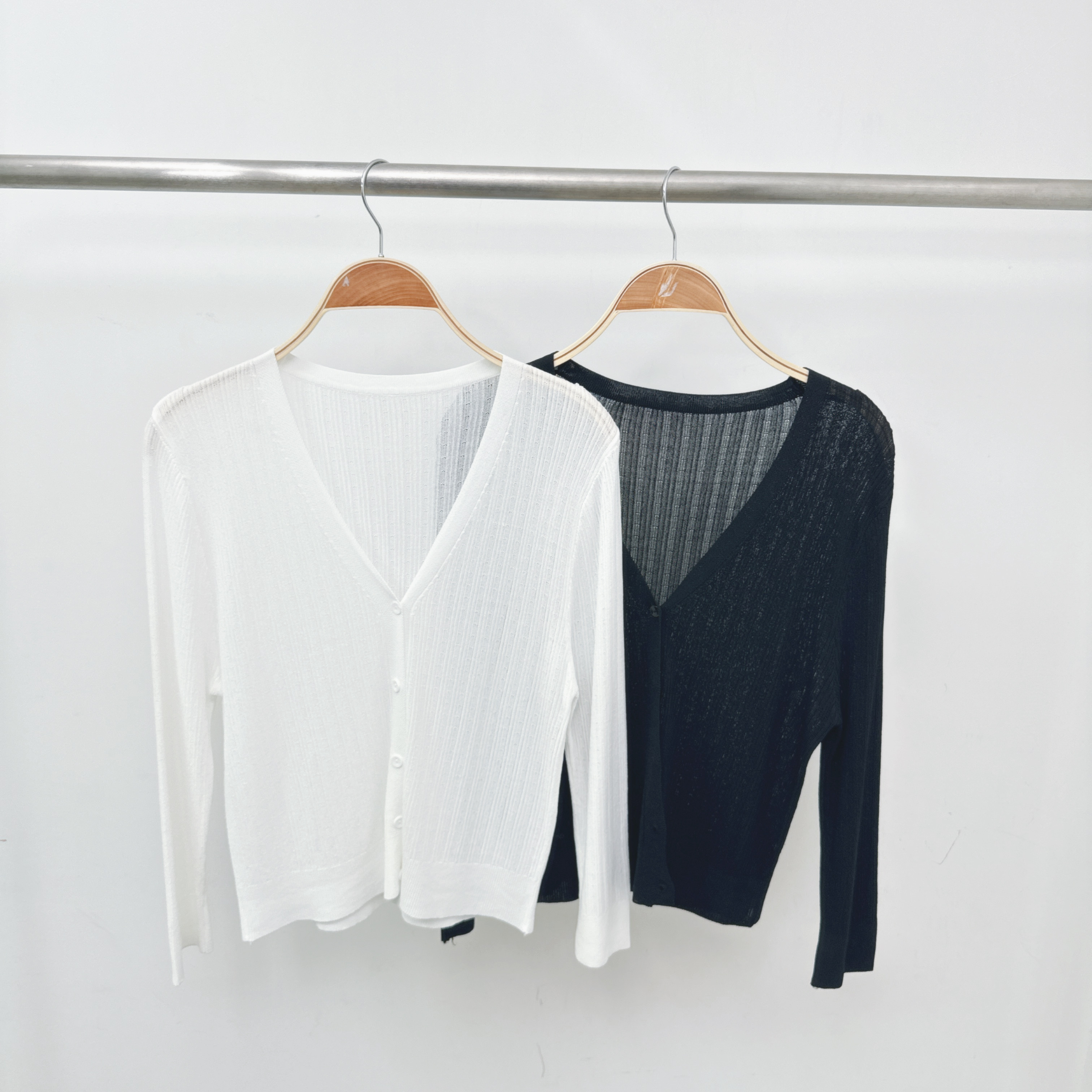 ⭐️⭐️【預訂】薄線V領直紋8分袖開鈕小外套 (F60-F61)