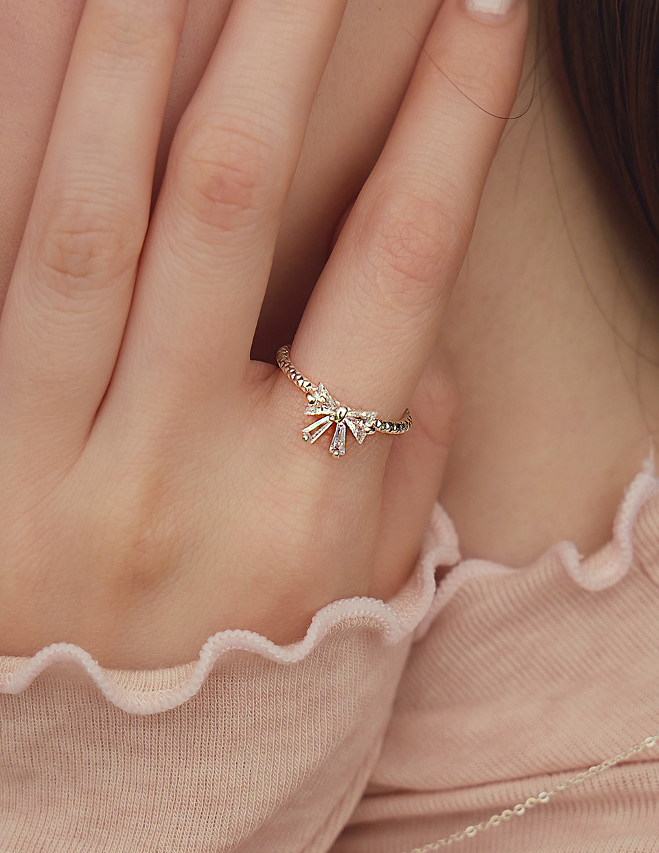 鋯石蝴蝶結可調式戒指