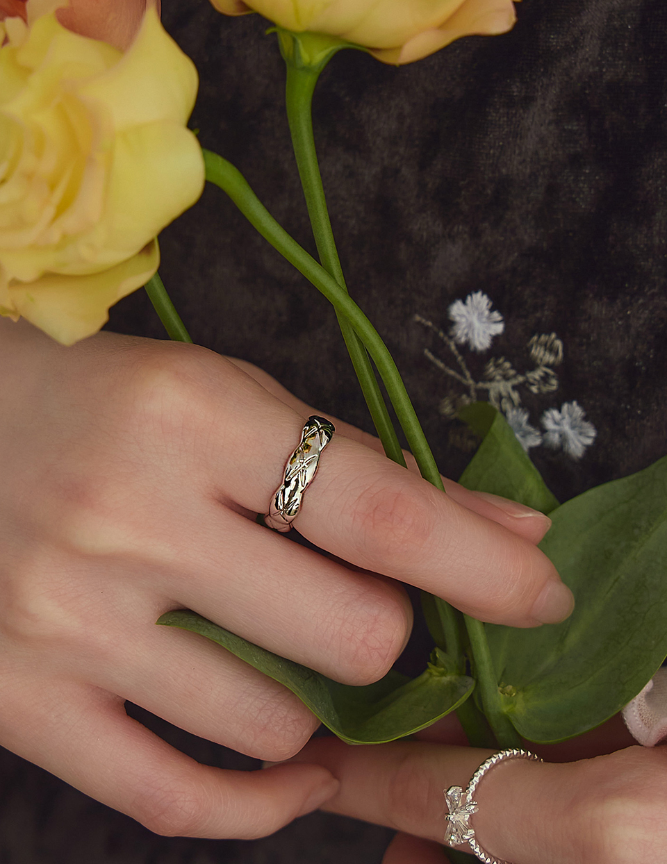 簡約菱格紋可調式戒指