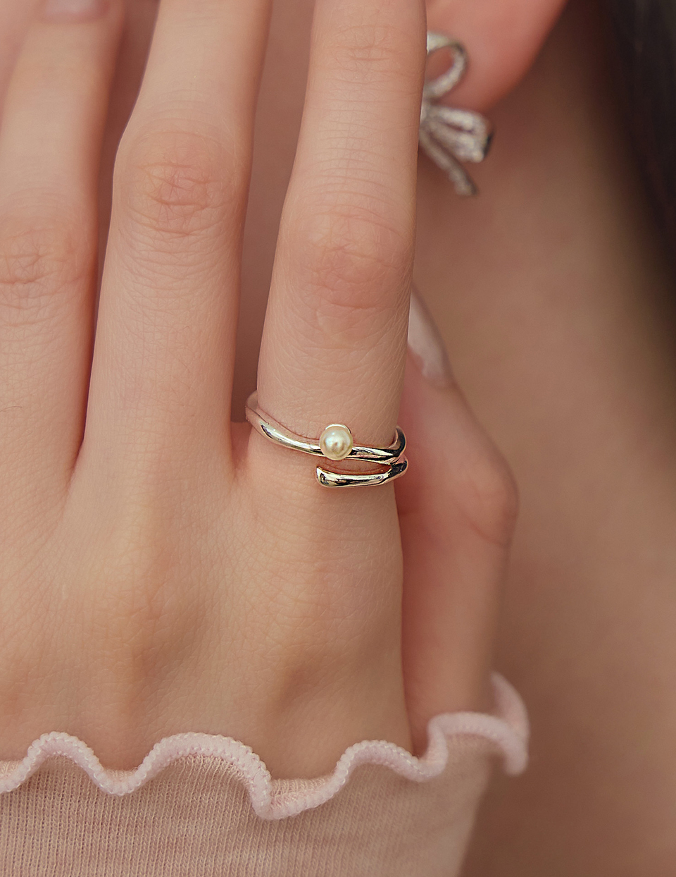 珍珠流線可調式戒指