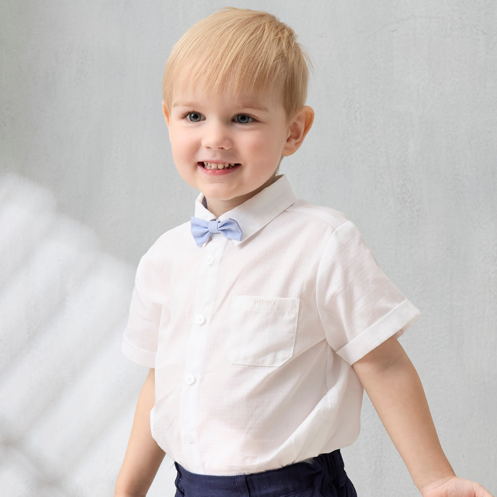 PIPPY純棉蝴蝶領結百搭短袖襯衫上衣 (正式款) 白