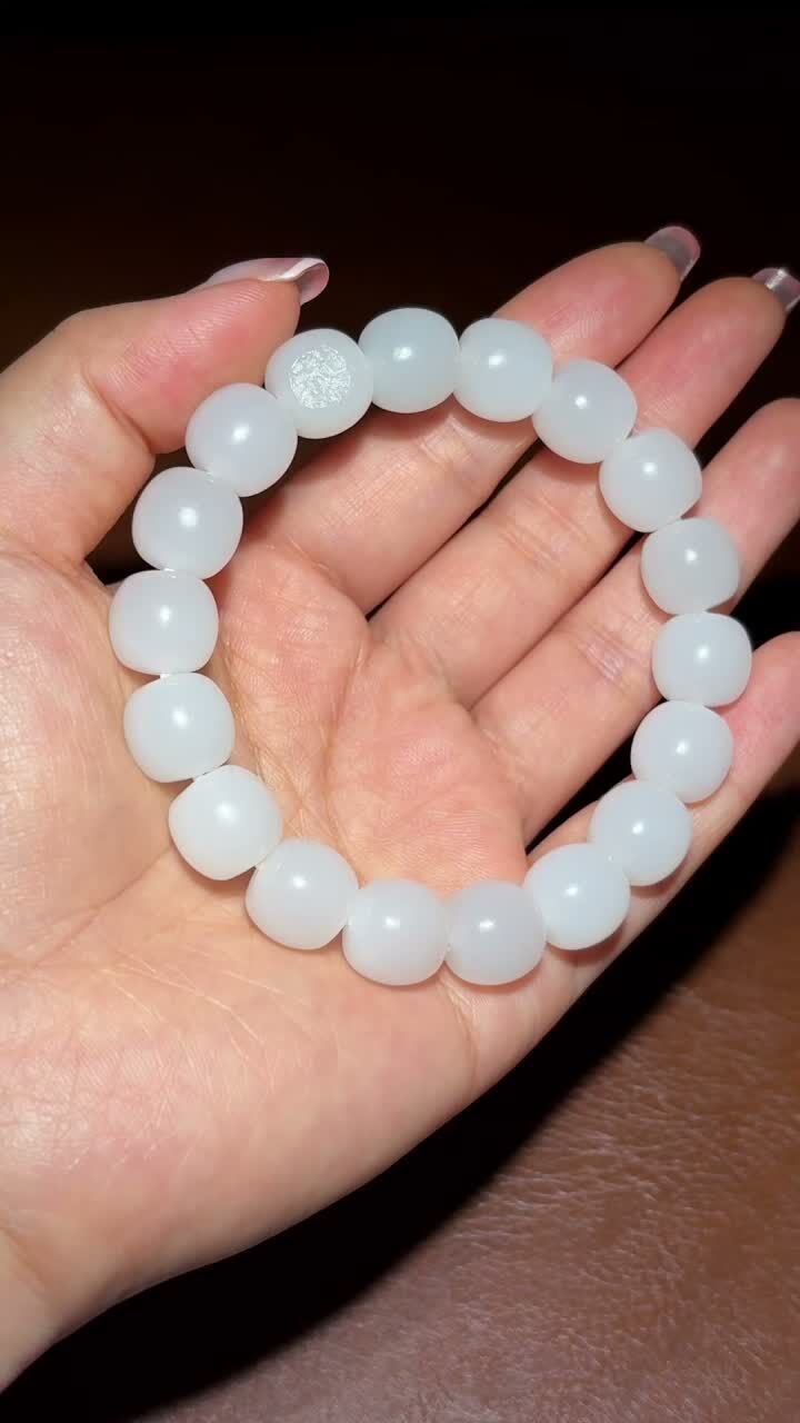 和田玉戈壁籽料羊脂白玉手串 (12mm直徑),天然和田玉軟玉