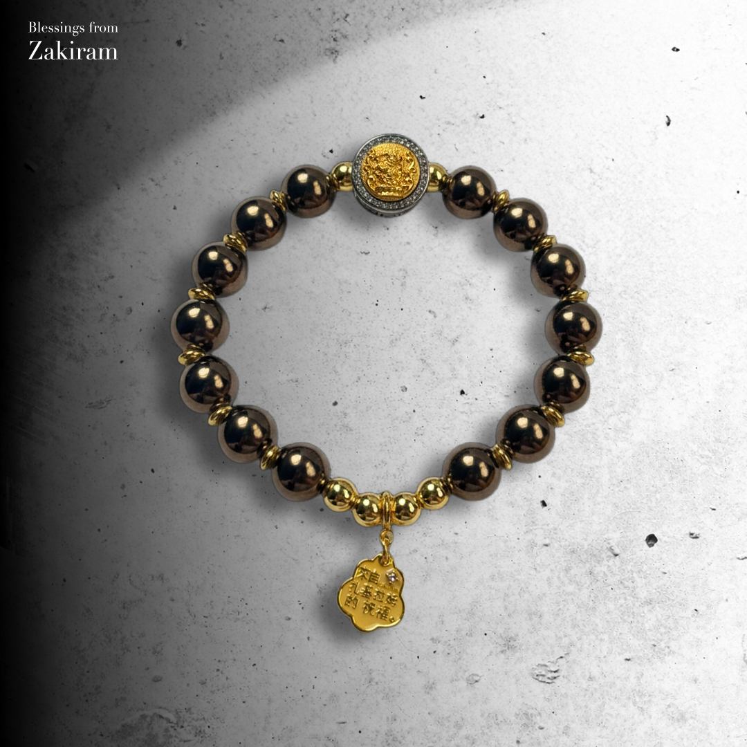 靈赫宮 大黑天 琥珀金輝 瓷珠手串（咖金）