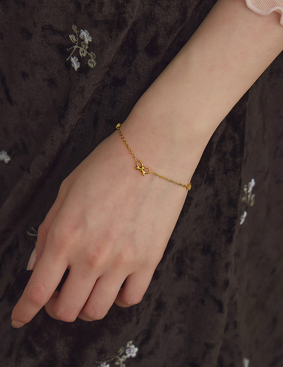 【鈦鋼】金色蝴蝶結鋯石手鍊