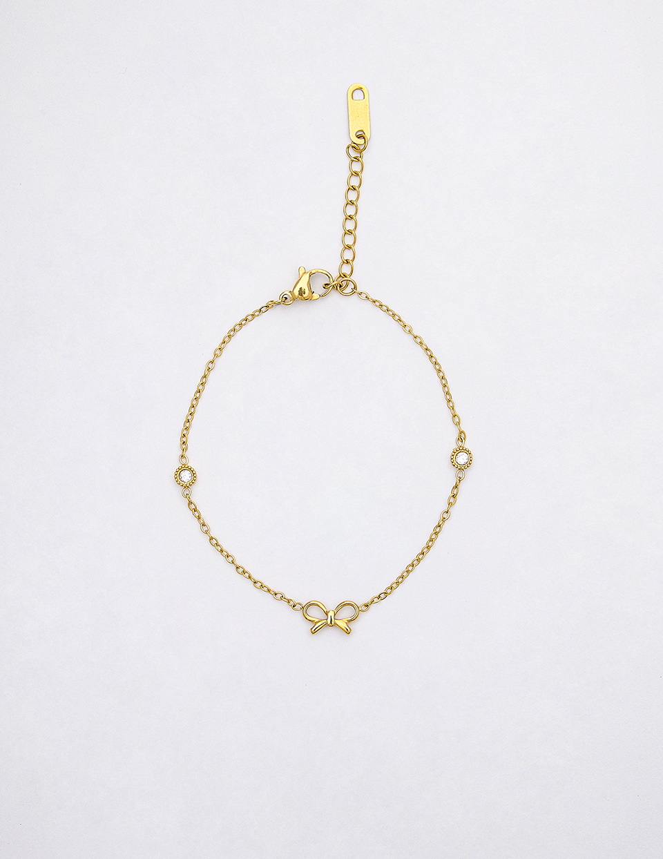 【鈦鋼】金色蝴蝶結鋯石手鍊