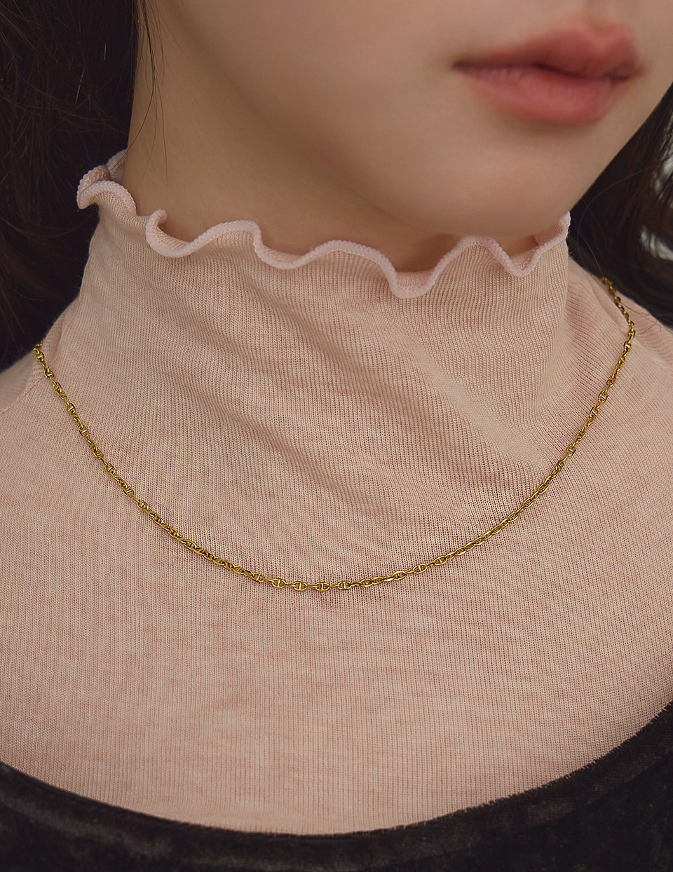 【鈦鋼】經典小豬鼻鎖骨鍊(金)