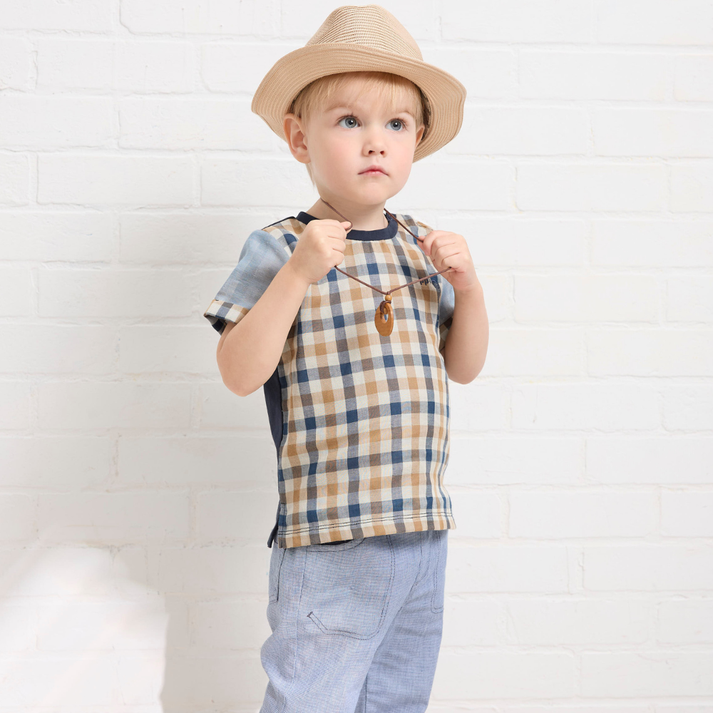 PIPPY 清爽隱格彈性休閒棉質長褲 藍